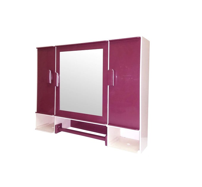 PLASTIC MONALISA OFF WHITE BURGUNDY 3 MM THICKNESS 18 X 4 X 14 INCH THREE DOOR BATHROOM CABINET