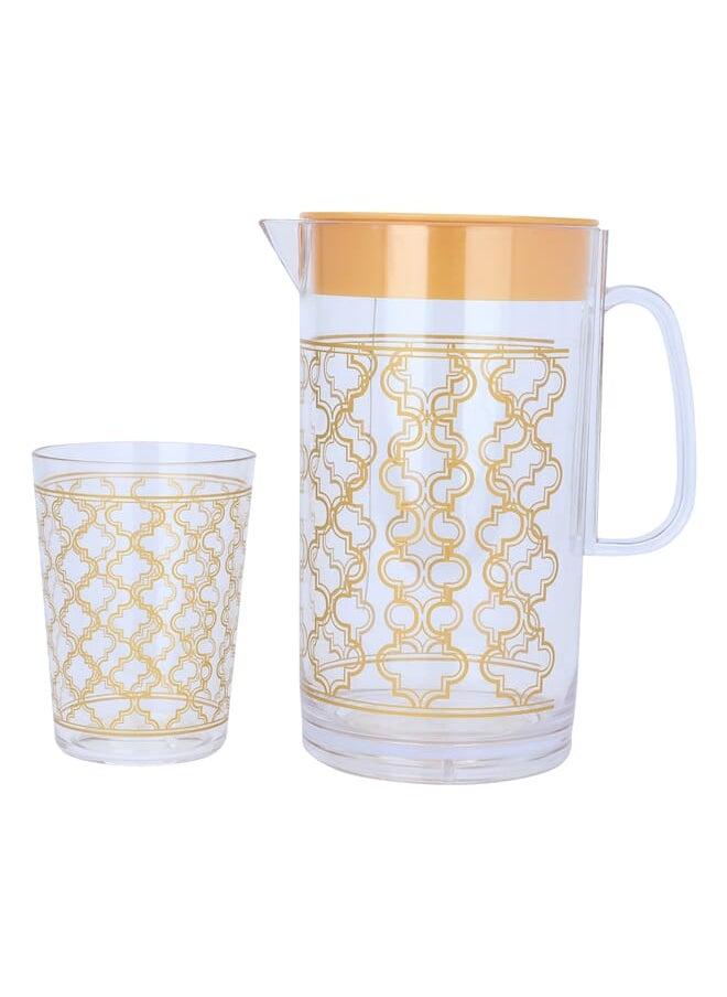 Alsaif Gallery - Jake Set And 4 Transparent Cups Embossed Golden - Image 1