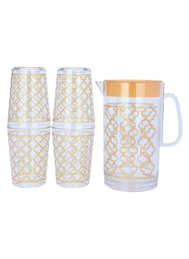 Alsaif Gallery - Jake Set And 4 Transparent Cups Embossed Golden - Image 1