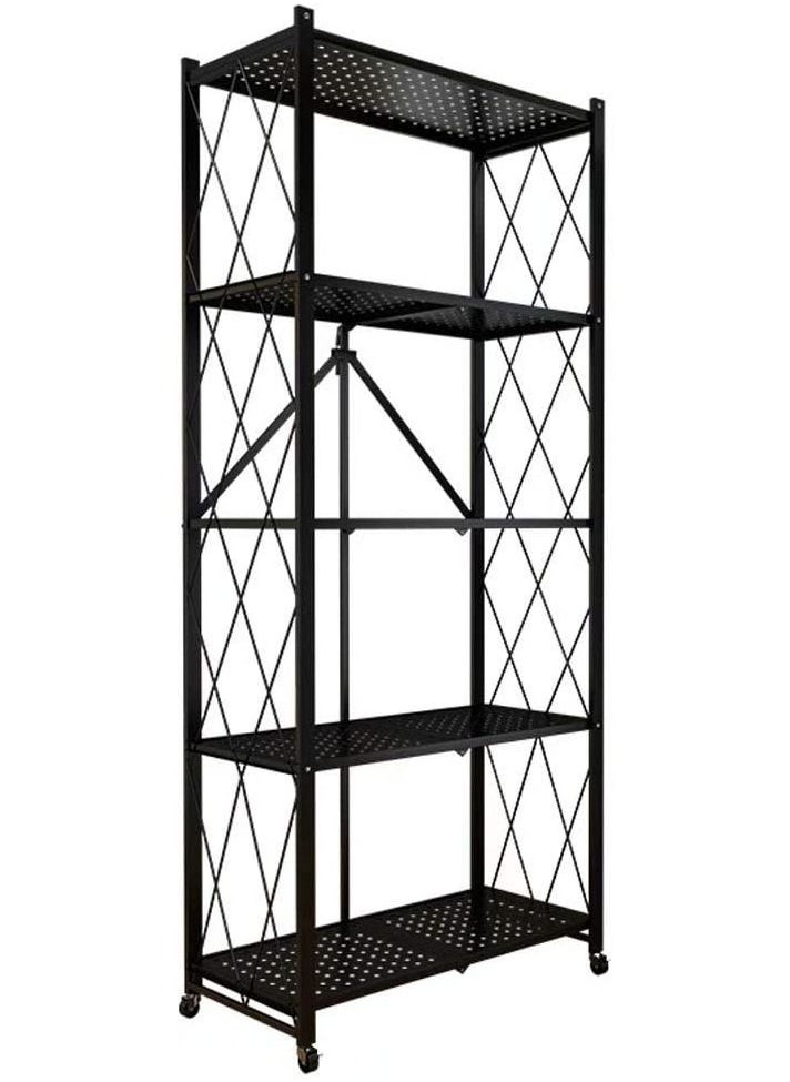 DubaiGallery 5-Tier Kitchen Shelving Organizer Cart with Wheels, Folding Kitchen Storage Cart Trolley Cart, Metal Rolling Cart Trolley, No Installation Required, Black  - Image 2