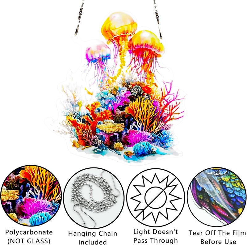 thmnj Jellyfish Ornaments Colorful Window Hanging Decorations Home Wall Decor for Bedroom Patio Indoor Outdoor - Image 3