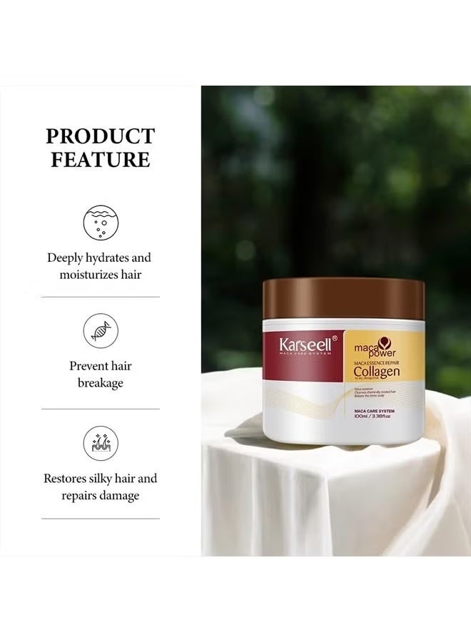 Karseell Collagen Hair Treatment Deep Repair Conditioning Argan Oil Collagen Hair Mask Essence for Dry Damaged Hair All Hair Types 3.38floz 100ml - Image 2