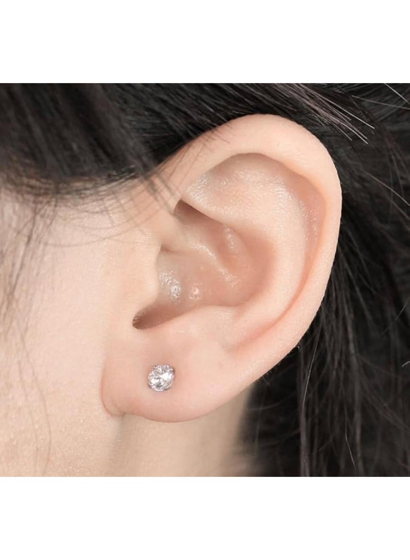 Classic Silver-Tone Solitaire Stud Earrings – Brilliant Round-Cut Crystal Essentials