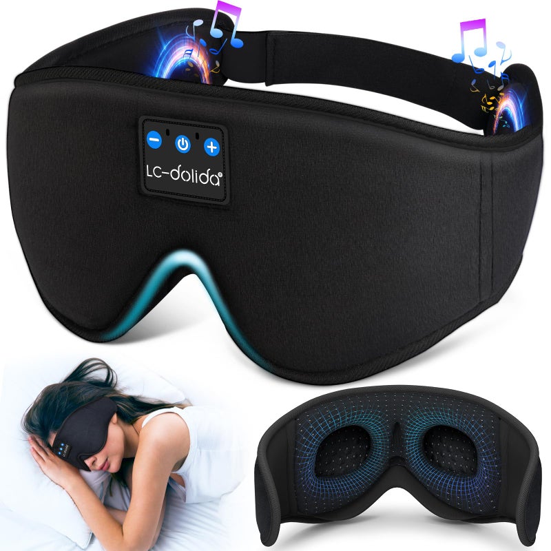 LC-dolida LCdolida Sleep Headphones 3D Sleep Mask Bluetooth Wireless Music Eye Mask Sleeping Headphones for Side Sleepers Sleep Mask with Bluetooth Headphones UltraThin Stereo Speakers Perfect for Sleeping - Image 3