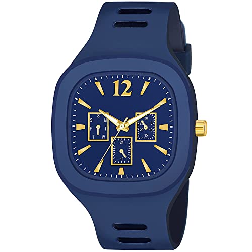SWADESI STUFF Silicone Square Multi Dial Analog Silicon Strap Addi Stylish Designer Analog Watch for Boy_Blue_Multi-Color Band - Image 1
