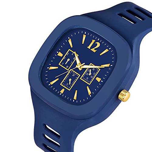 SWADESI STUFF Silicone Square Multi Dial Analog Silicon Strap Addi Stylish Designer Analog Watch for Boy_Blue_Multi-Color Band - Image 2
