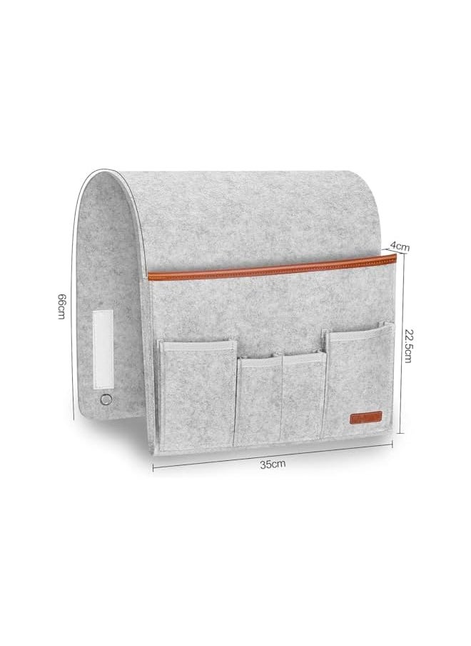 The Bros - Sofa Armrest Organizer, Hanging Sofa Caddy Storage Bag with Long Flap and Hook, Sofa Remote Control Holder Bag with 5 Pockets for Magazine, Glasses, Tablet, Phone, iPad, Non-Slip - Image 1