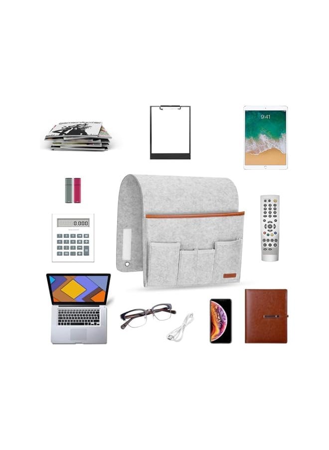 The Bros - Sofa Armrest Organizer, Hanging Sofa Caddy Storage Bag with Long Flap and Hook, Sofa Remote Control Holder Bag with 5 Pockets for Magazine, Glasses, Tablet, Phone, iPad, Non-Slip - Image 1