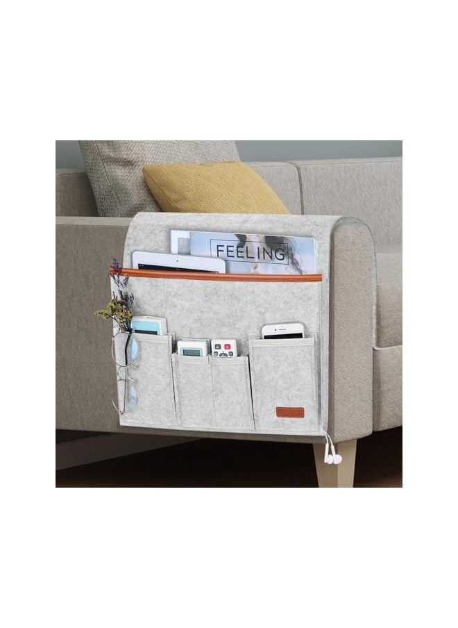 The Bros - Sofa Armrest Organizer, Hanging Sofa Caddy Storage Bag with Long Flap and Hook, Sofa Remote Control Holder Bag with 5 Pockets for Magazine, Glasses, Tablet, Phone, iPad, Non-Slip - Image 1