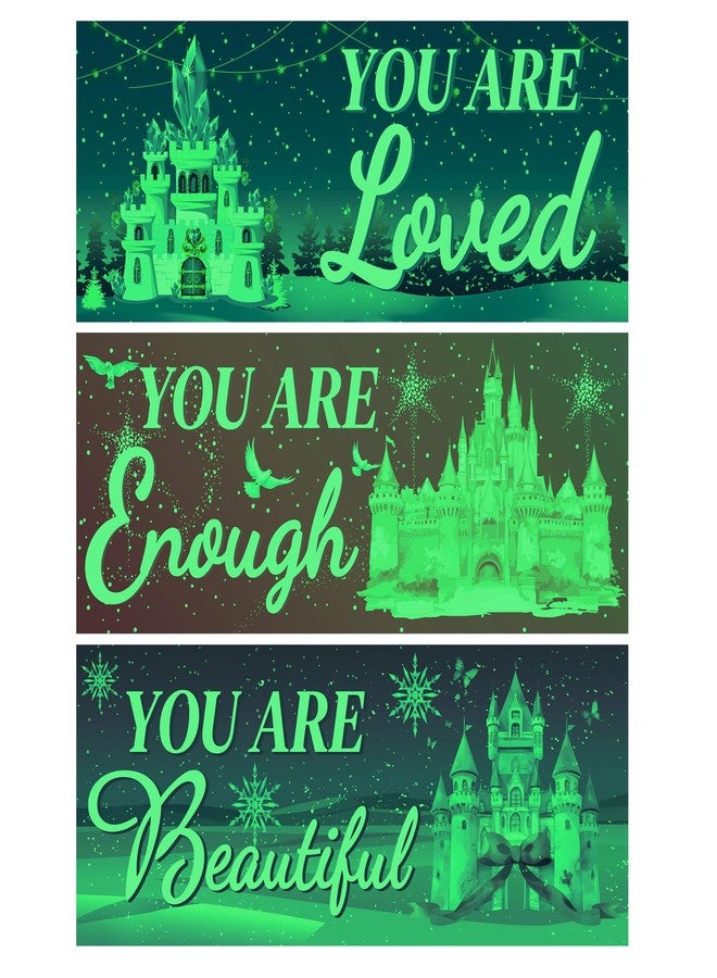 Robmoda 3 Pcs Glow in The Dark Winter Castle Wall Stickers, Snowflake Positive Words Castle Room Wall Decals, Printed Blue Motivational Words Ceiling Decor, Kids Bedroom Nursery Living Room Bathroom - Image 1