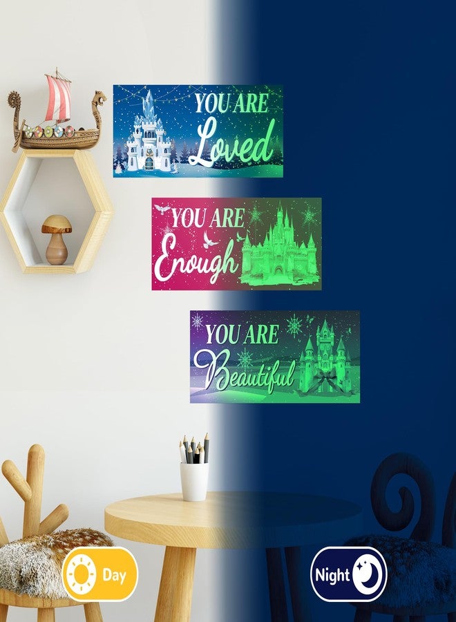 Robmoda 3 Pcs Glow in The Dark Winter Castle Wall Stickers, Snowflake Positive Words Castle Room Wall Decals, Printed Blue Motivational Words Ceiling Decor, Kids Bedroom Nursery Living Room Bathroom - Image 4