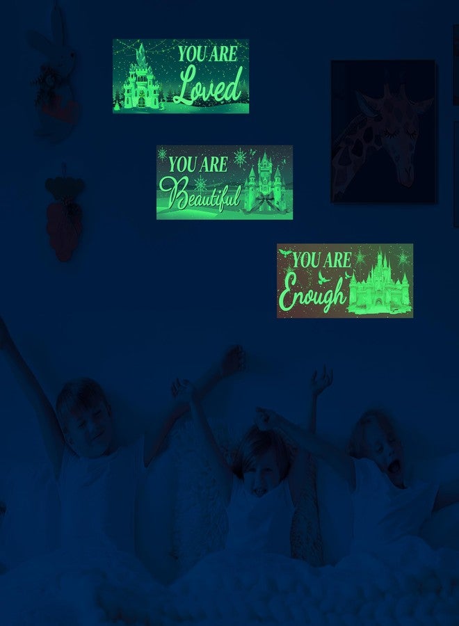 Robmoda 3 Pcs Glow in The Dark Winter Castle Wall Stickers, Snowflake Positive Words Castle Room Wall Decals, Printed Blue Motivational Words Ceiling Decor, Kids Bedroom Nursery Living Room Bathroom - Image 2