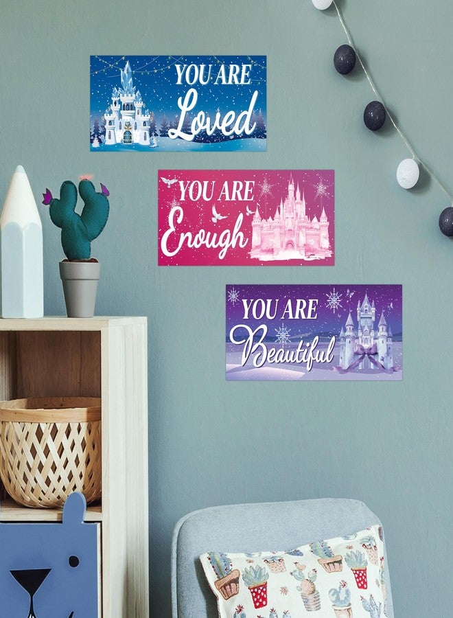 Robmoda 3 Pcs Glow in The Dark Winter Castle Wall Stickers, Snowflake Positive Words Castle Room Wall Decals, Printed Blue Motivational Words Ceiling Decor, Kids Bedroom Nursery Living Room Bathroom - Image 5
