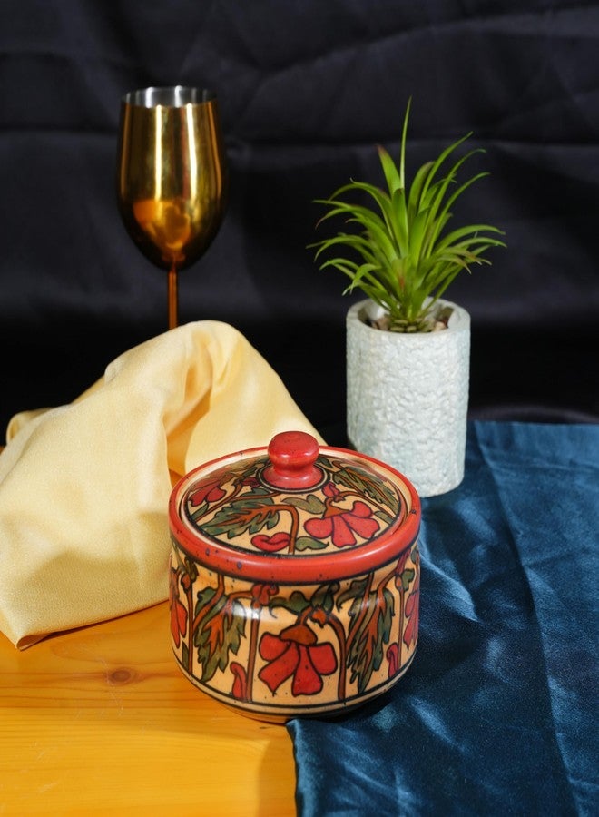 كافيين طاجن تقديم سيراميك مصنوع يدويًا بنقشة زهور برتقالية من الكافيين (مجموعة من قطعة واحدة) - Image 1