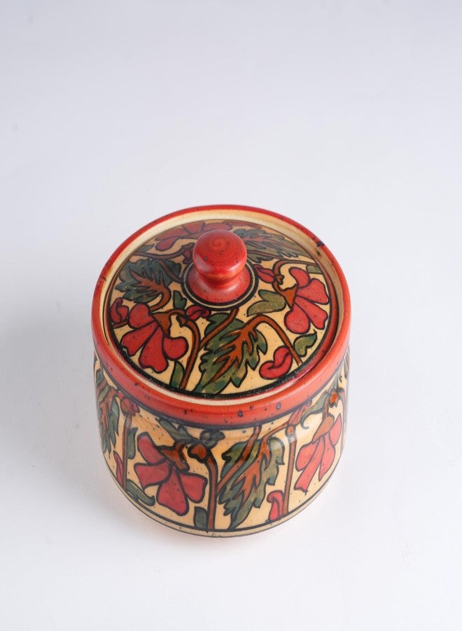 كافيين طاجن تقديم سيراميك مصنوع يدويًا بنقشة زهور برتقالية من الكافيين (مجموعة من قطعة واحدة) - Image 2