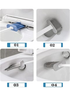 Generic Toilet Brush and Holder, Double Brush Combination Silicone Toilet Bowl Brush Flat Flexible Bristles Deep Cleaning Wall-Mounted Toilet Cleaner Brush for Bathroom (Light Grey)  - Image 4