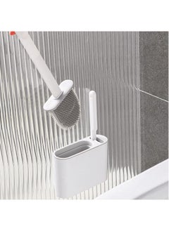 Generic Toilet Brush and Holder, Double Brush Combination Silicone Toilet Bowl Brush Flat Flexible Bristles Deep Cleaning Wall-Mounted Toilet Cleaner Brush for Bathroom (Light Grey)  - Image 5