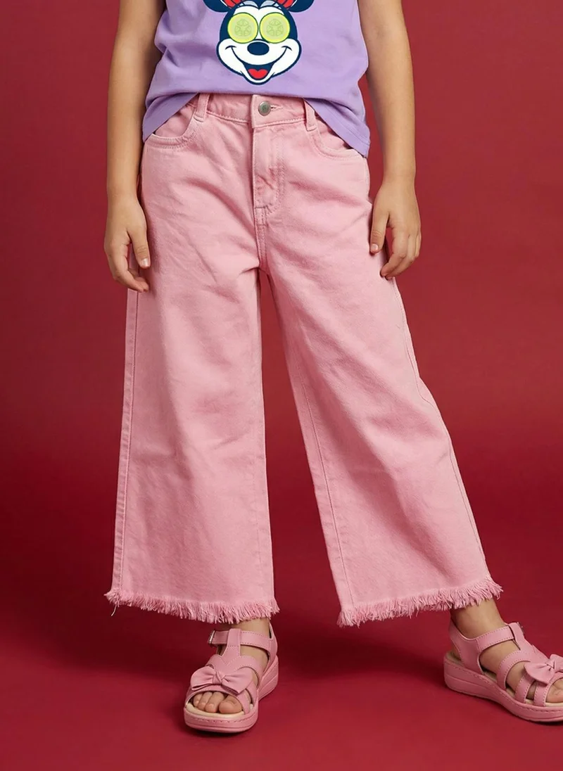 نوتيناتي Nautinati  Girls' 100% Cotton Pink Overdyed Wide-leg Essentials Jeans