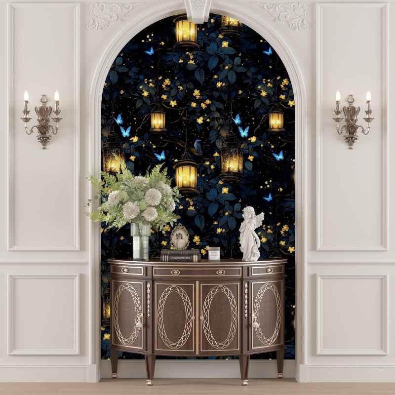 VOLEAAR Extra Long Dark Floral Peel and Stick Wallpaper, 17.5In x 393In Fantasy Wonderland Forest Self-Adhesive Removable Wall Paper for Bedroom Cubicle Cabinet Drawer, Vinyl Contact Paper Black Blue - Image 5