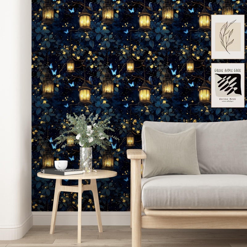 VOLEAAR Extra Long Dark Floral Peel and Stick Wallpaper, 17.5In x 393In Fantasy Wonderland Forest Self-Adhesive Removable Wall Paper for Bedroom Cubicle Cabinet Drawer, Vinyl Contact Paper Black Blue - Image 3