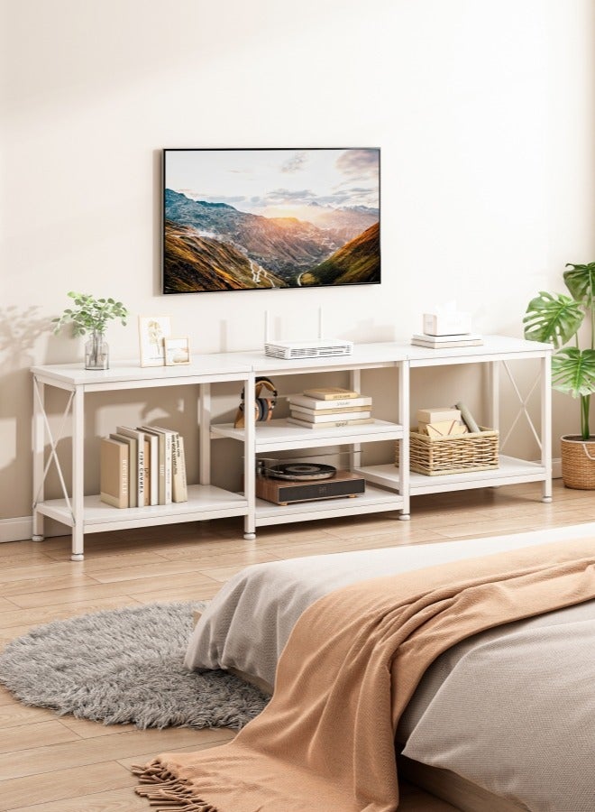 هارلان 180*40*60 سم، حامل تلفزيون حتى 75 بوصة، طاولة تلفزيون مع أرفف تخزين خشبية، مركز ترفيهي عصري وطاولة وحدة تحكم تلفزيونية صناعية لغرفة المعيشة المنزلية - Image 1