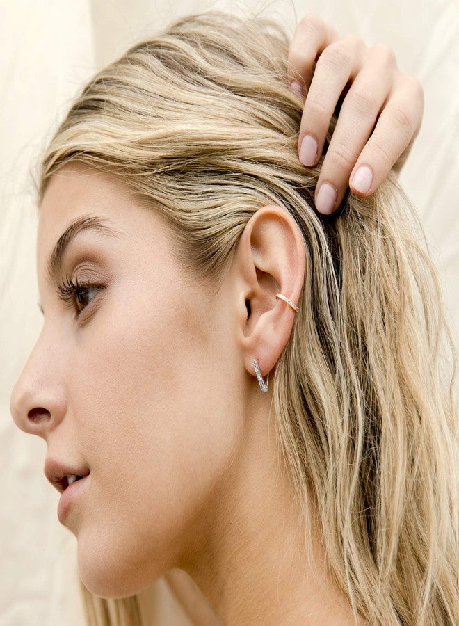 بافوا أقراط PAVOI مطلية بالذهب عيار 14 قيراطًا، مصنوعة من الفضة الإسترليني عيار 925، بتصميم على شكل حرف V، مرصعة بالزركونيا المكعبة، أقراط حلقية صغيرة للنساء مطلية بالذهب الأبيض. - Image 2