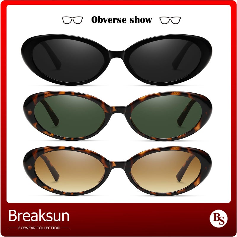 Breaksun Retro Oval Sunglasses for Women Men Fashion Small Oval Sunglasses 90s Vintage Shades (Black/Grey+ G15+ Brown Gradient) - Image 5
