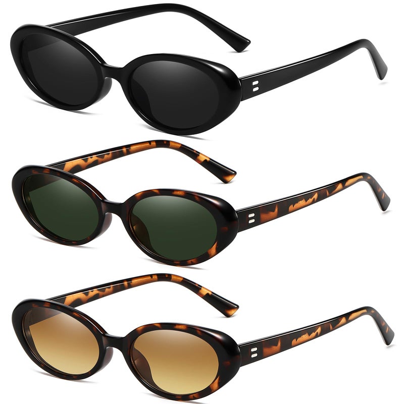 Breaksun Retro Oval Sunglasses for Women Men Fashion Small Oval Sunglasses 90s Vintage Shades (Black/Grey+ G15+ Brown Gradient) - Image 1