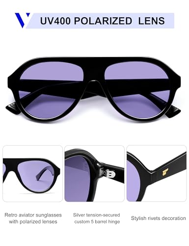 VANLINKER Retro Aviator Polarized Sunglasses for Men Women Trendy 70s Vintage Plastic Frame Sun Glasses VL9750,Purple - Image 4
