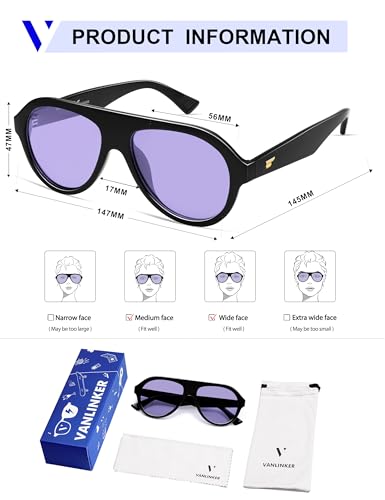 VANLINKER Retro Aviator Polarized Sunglasses for Men Women Trendy 70s Vintage Plastic Frame Sun Glasses VL9750,Purple - Image 5