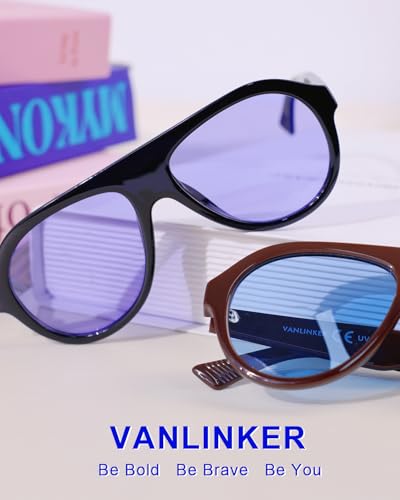VANLINKER Retro Aviator Polarized Sunglasses for Men Women Trendy 70s Vintage Plastic Frame Sun Glasses VL9750,Purple - Image 2