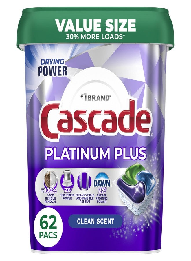 Cascade Platinum Plus Dishwasher Pods, Dish Detergent Soap, Fresh, 62 Count - Image 1