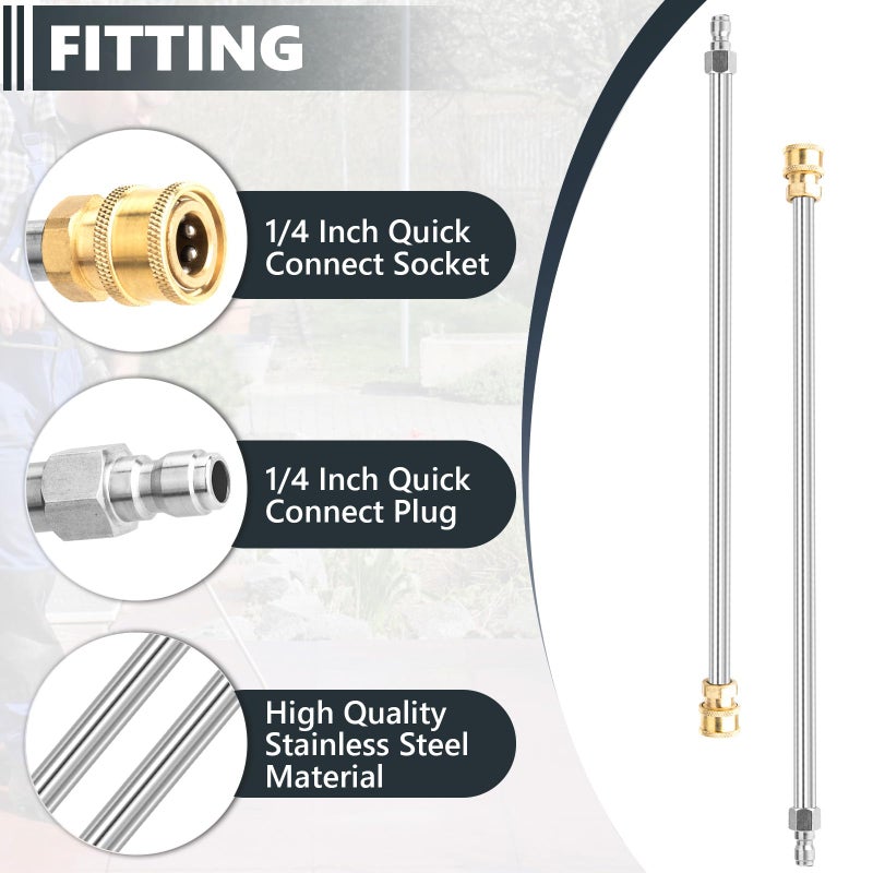 EARLEAS Pressure Washer Extension Wand, 2 Pack 17 Inch Stainless Steel Heavy Duty Wands with 1/4 Inch Quick Connect, Fits Most Pressure and Power Washers - Image 5