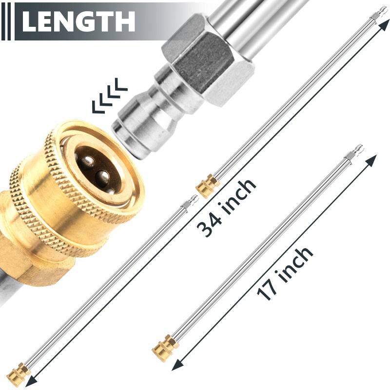 EARLEAS Pressure Washer Extension Wand, 2 Pack 17 Inch Stainless Steel Heavy Duty Wands with 1/4 Inch Quick Connect, Fits Most Pressure and Power Washers - Image 2