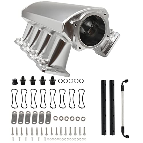 POSENG Intake Manifold for LS Cathedral Port Heads for LS1 LS2 LS6 LS Engines Compatible with Chevy 4.8 5.3 5.7 6.0 HTRACING (Silver 92MM) - Image 1