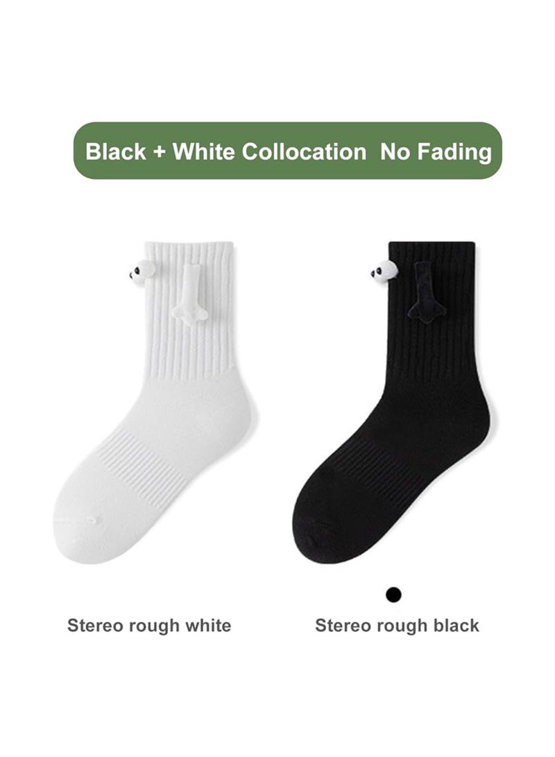 SOLARAE Couple Holding Hands Socks, Unisex Mid Tube Funny Magnetic Hand Socks, Matching Set (2 Black + 2 White), Cute and Playful Couple Socks for Him and Her, Perfect Gift for Couples. - Image 5