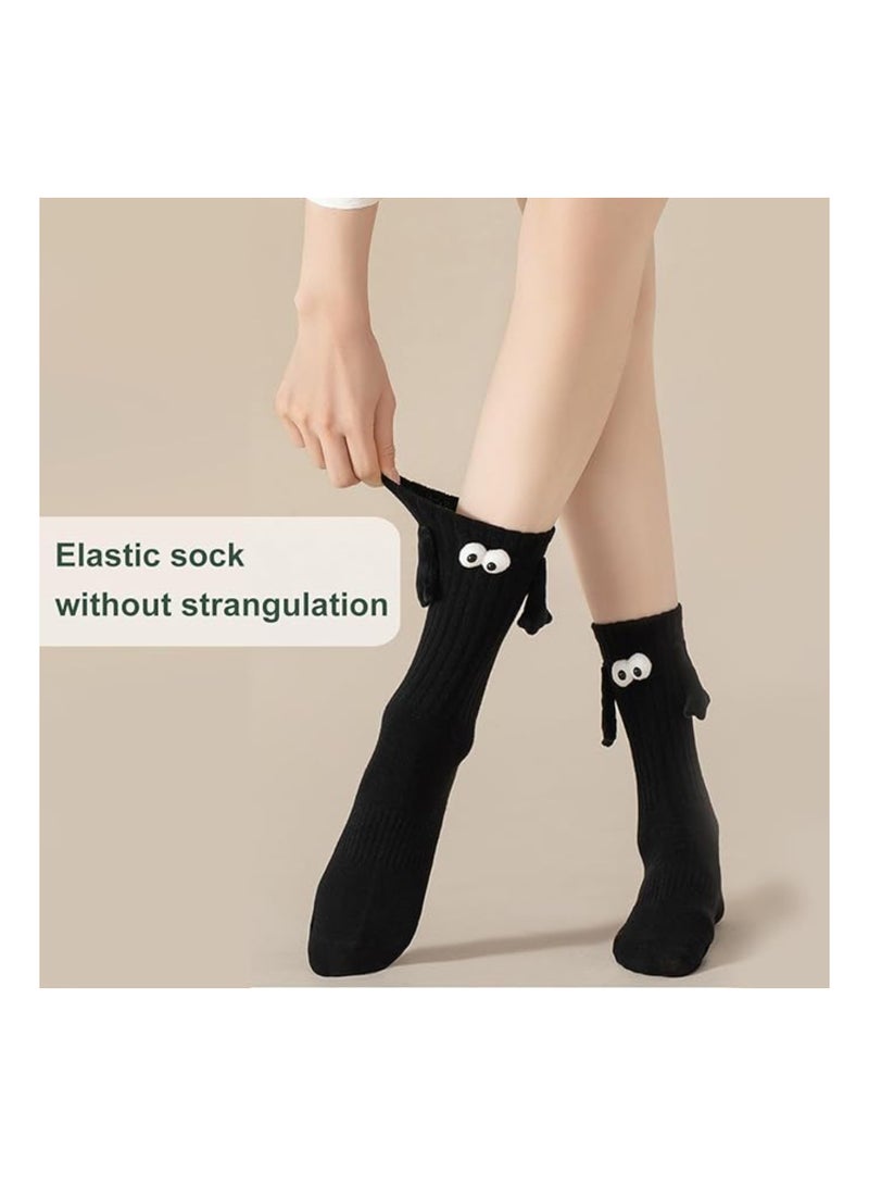 SOLARAE Couple Holding Hands Socks, Unisex Mid Tube Funny Magnetic Hand Socks, Matching Set (2 Black + 2 White), Cute and Playful Couple Socks for Him and Her, Perfect Gift for Couples. - Image 4