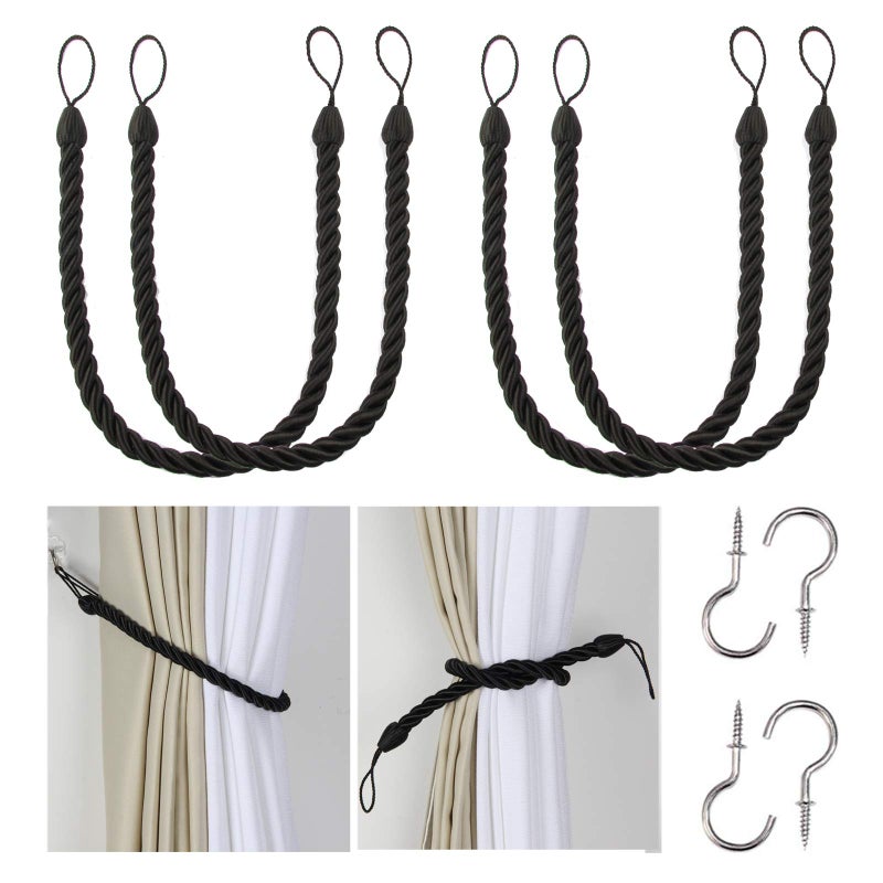 BEL AVENIR Curtain Tiebacks Ropes TieBacks Handmade Curtain Holdbacks Black 4pack