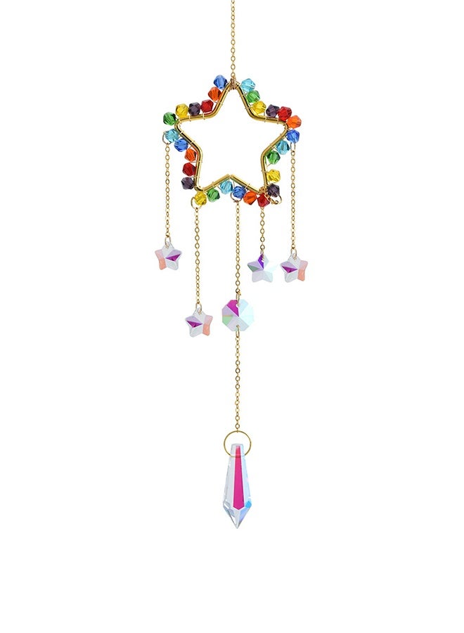 Crystal Sun Catcher Prism with Ab Coated Colorful Beads, Five-Pointed Star Hanging Ornament for Window Decoration, Rainbow Light Catcher for Home and Garden - Image 1