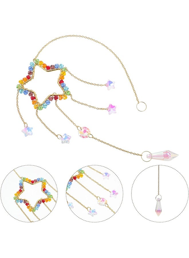 Crystal Sun Catcher Prism with Ab Coated Colorful Beads, Five-Pointed Star Hanging Ornament for Window Decoration, Rainbow Light Catcher for Home and Garden - Image 3