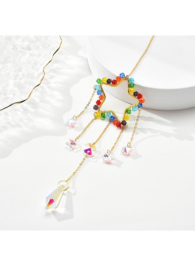 Crystal Sun Catcher Prism with Ab Coated Colorful Beads, Five-Pointed Star Hanging Ornament for Window Decoration, Rainbow Light Catcher for Home and Garden - Image 2