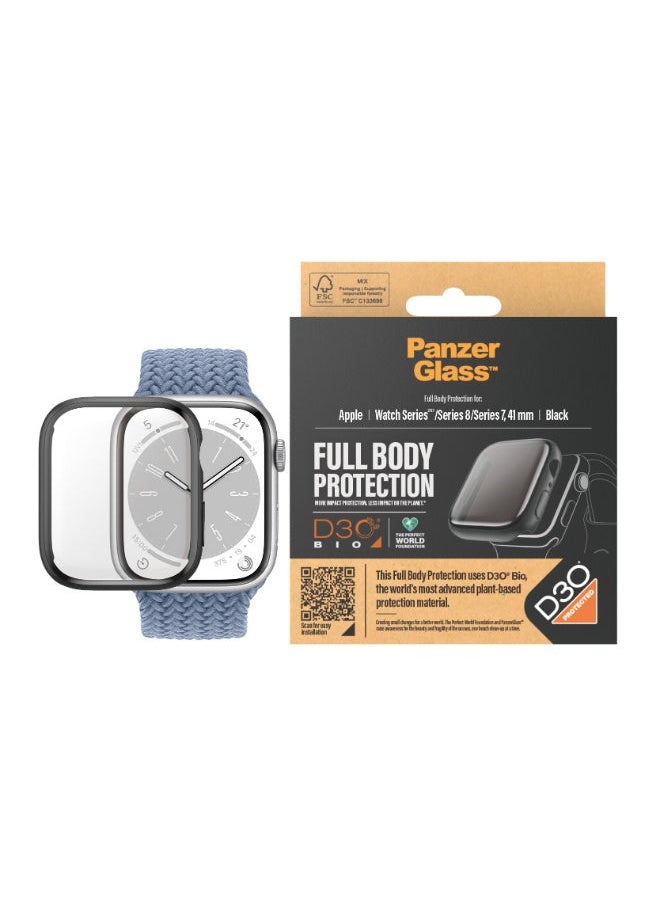 PanzerGlass - PanzerGlass Full Body Screen Protector w/ D3O Apple Watch Series 9 2023 41mm| Full Screen & Frame Coverage,  D3O Technology, Drop/Impact/Scratch Protection, Easy Install - Clear w/ Black Frame - Image 1