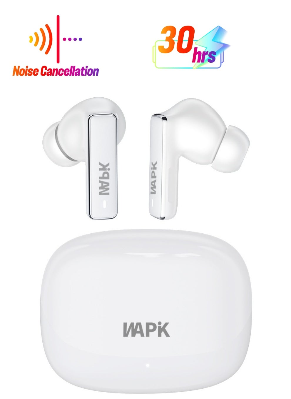 WAPIK Korean Brand RS2 True Wireless Earpods, 6 Mics Hybrid ANC with AI Wind Noise Reduction, -42dB Noise Cancelling, Transparency Mode, Normal Mode, ANC Mode, 30-Hour Battery Life, Bluetooth 5.4, IPX5 Waterproof, Powerful Bass, Light Blue 