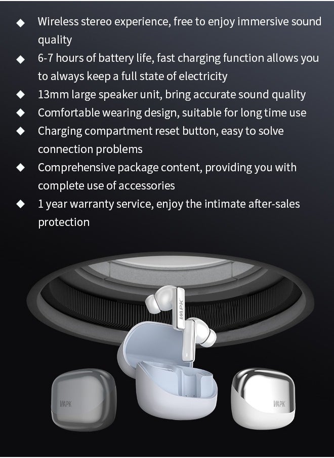 WAPIK - Korean Brand RS2 True Wireless Earpods, 6 Mics Hybrid ANC with AI Wind Noise Reduction, -42dB Noise Cancelling, Transparency Mode, Normal Mode, ANC Mode, 30-Hour Battery Life, Bluetooth 5.4, IPX5 Waterproof, Powerful Bass, Light Blue - Image 1