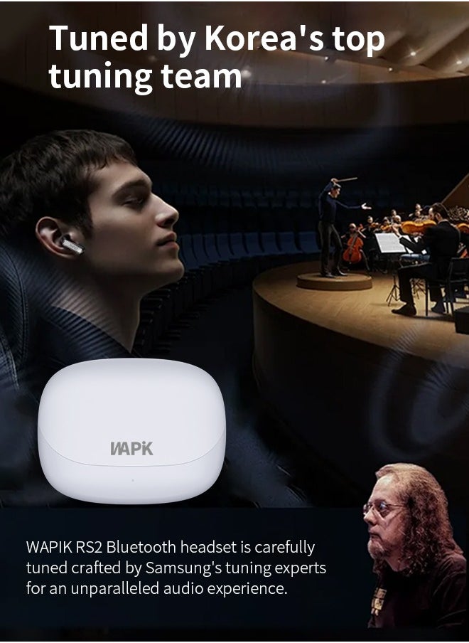 WAPIK - Korean Brand RS2 True Wireless Earpods, 6 Mics Hybrid ANC with AI Wind Noise Reduction, -42dB Noise Cancelling, Transparency Mode, Normal Mode, ANC Mode, 30-Hour Battery Life, Bluetooth 5.4, IPX5 Waterproof, Powerful Bass, Light Blue - Image 1