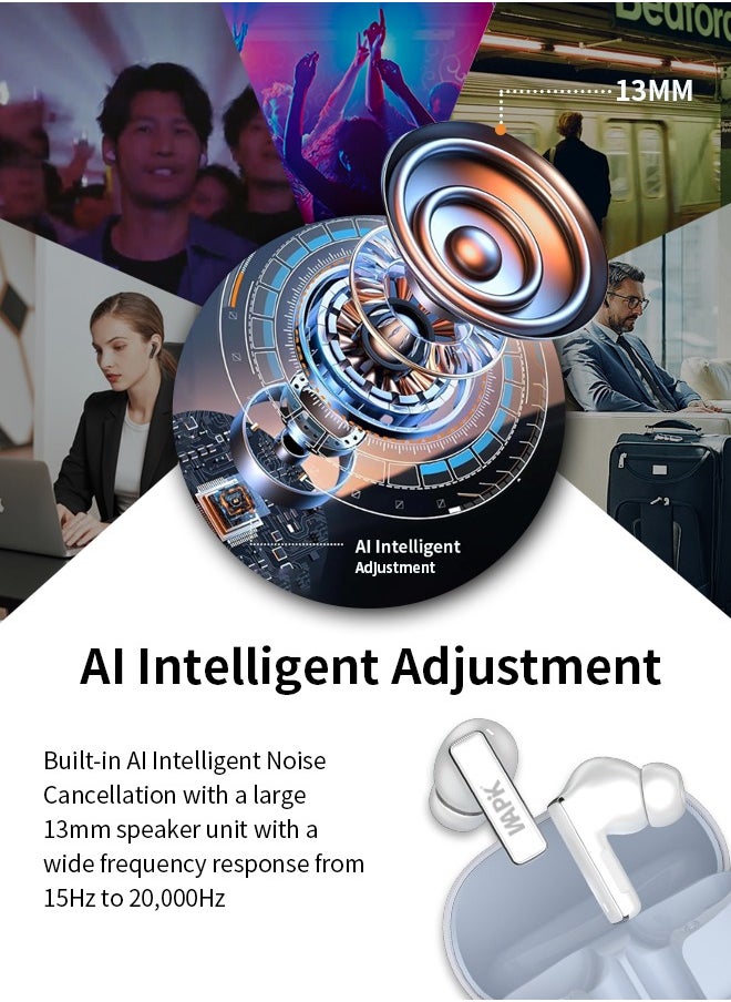 WAPIK - Korean Brand RS2 True Wireless Earpods, 6 Mics Hybrid ANC with AI Wind Noise Reduction, -42dB Noise Cancelling, Transparency Mode, Normal Mode, ANC Mode, 30-Hour Battery Life, Bluetooth 5.4, IPX5 Waterproof, Powerful Bass, Light Blue - Image 1