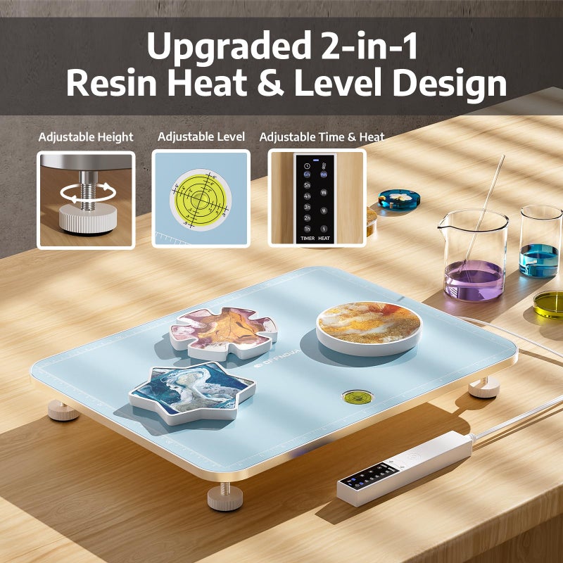 OFFNOVA Resin Heating Mat & Leveling Table, 2-in-1 Resin Tools for Epoxy Resin, Resin Curing Machine for Resin Molds, Undeformed Resin Dryer with Smart Timer & Temperature Control, Silicone Mat - Image 2