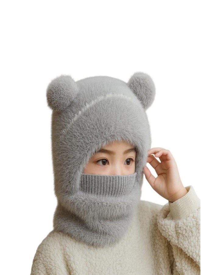 FAMWRAPZ Kids Monkey Face Mask Cap - Winter Woolen Hat with Scarf & Mask, Full Face and Neck Cover for Boys & Girls (1-3 Years) Grey - Image 1