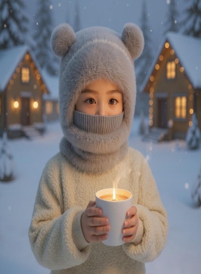 FAMWRAPZ Kids Monkey Face Mask Cap - Winter Woolen Hat with Scarf & Mask, Full Face and Neck Cover for Boys & Girls (1-3 Years) Grey - Image 4