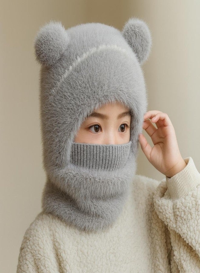 FAMWRAPZ Kids Monkey Face Mask Cap - Winter Woolen Hat with Scarf & Mask, Full Face and Neck Cover for Boys & Girls (1-3 Years) Grey - Image 2